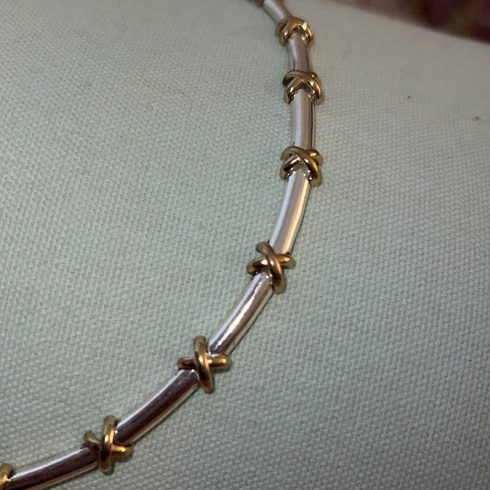 Silver Necklace with Gold X’s, FAS - Picture 2 of 5
